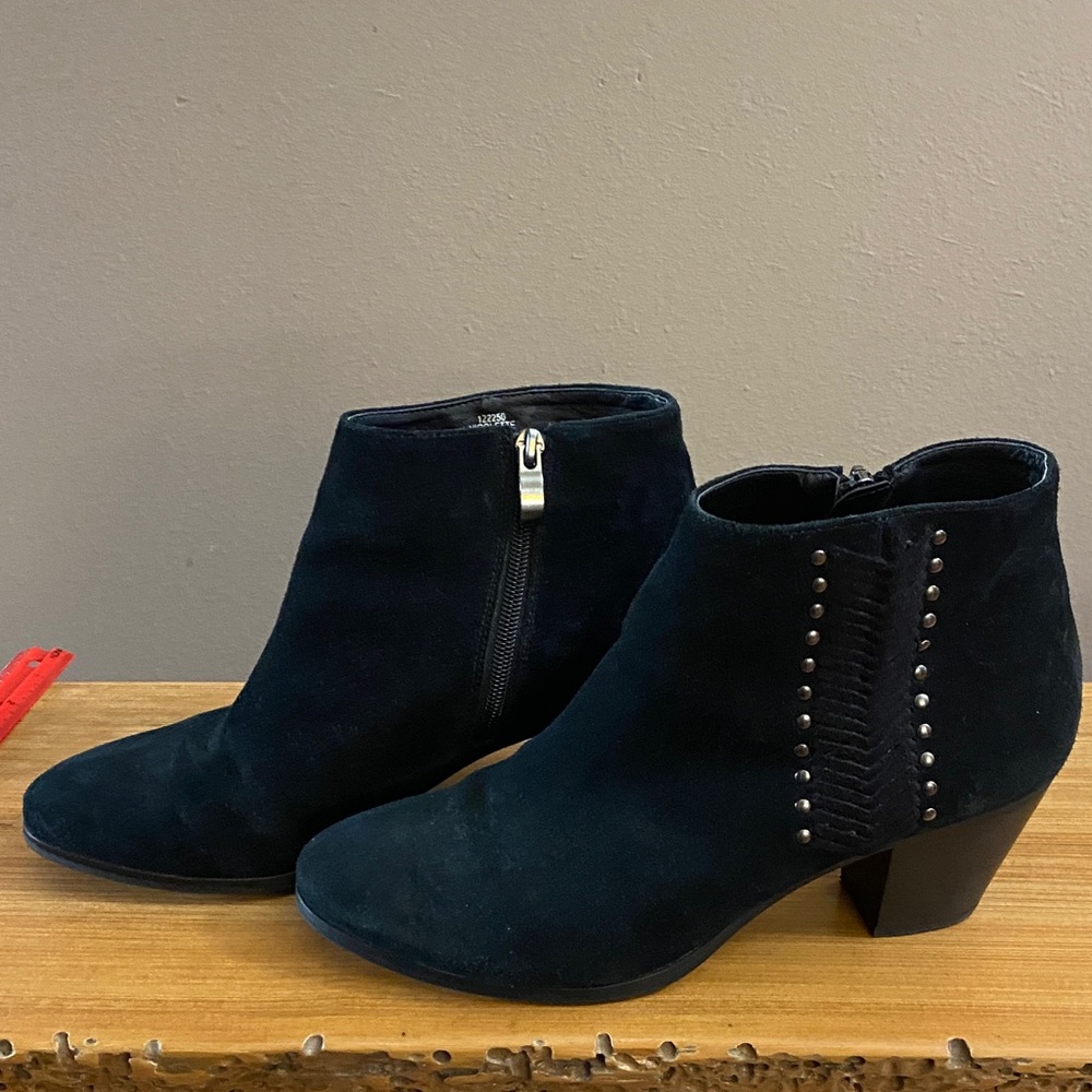 Black Suede Ankle Booties with Stud Accents